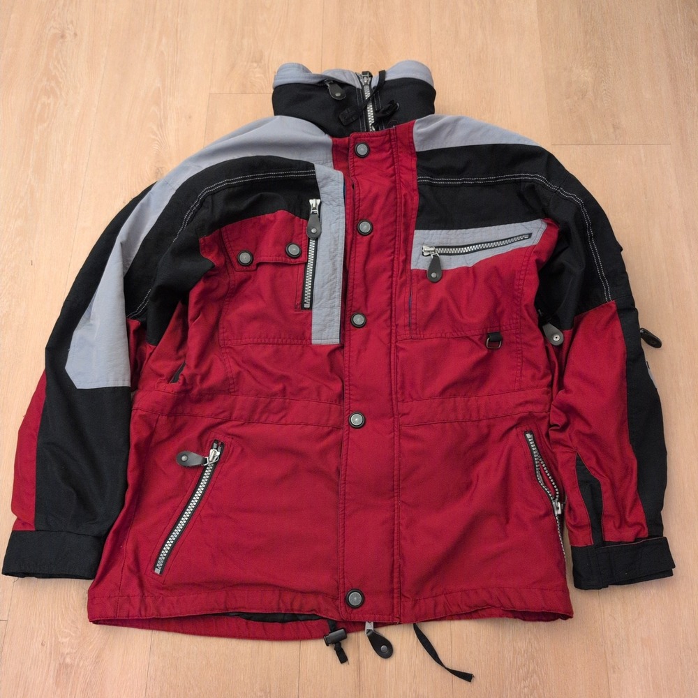 VTG Obermeyer Kestral Ski Jacket Mens Medium Red Black Colorblock Winter Coat